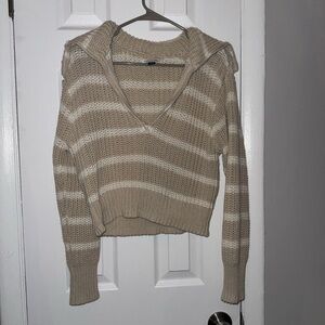American Eagle Striped Half Zip Knit Crop Sweater Size S